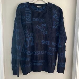 DSquared2 All Over Logo Sweater Small Crew Neck Dimensional Streetwear Italy